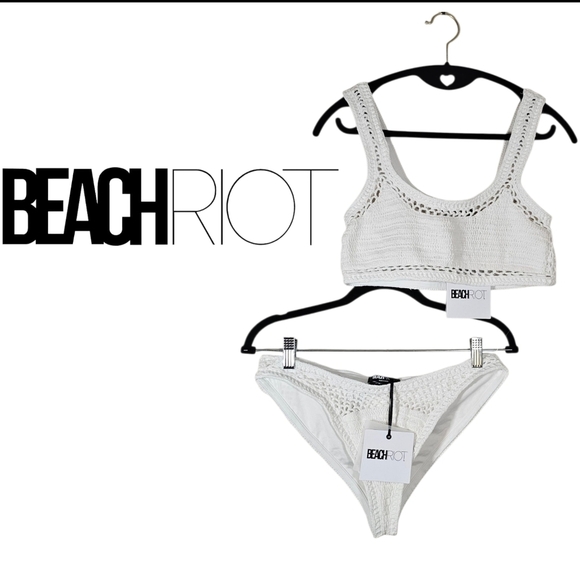 Beach Riot Woman's Swimsuit White Crochet Top And Bottom Bikini Set•NWT•Medium - Picture 10 of 12